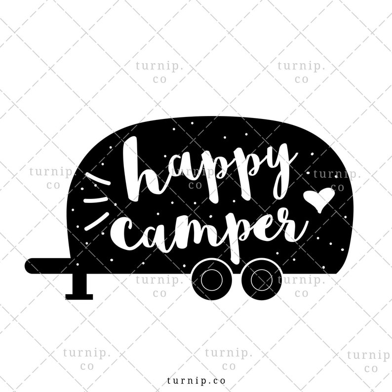 Happy Camper PNG Sublimation Graphic In Black And White Cartoon PNG