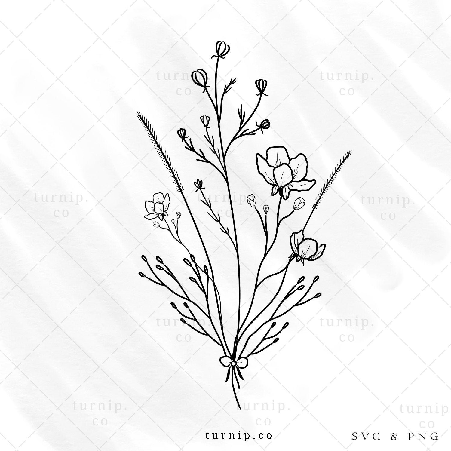 Flower Bouquet SVG With Ribbon Floral Bundle Clipart Hand Etsy