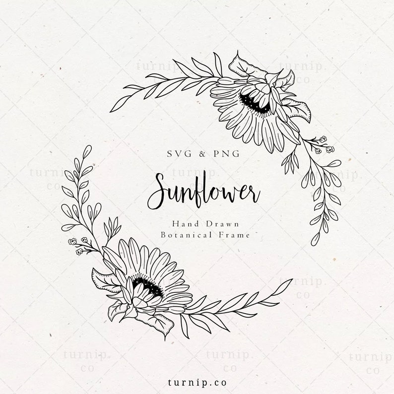Sunflower Wreath SVG & PNG Clipart Border Frame Half Floral image 0
