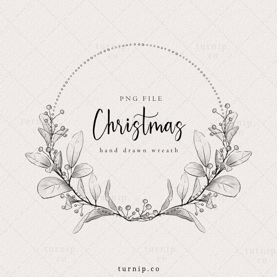 Christmas Wreath Clipart Black and White Holiday Wreath PNG - Etsy