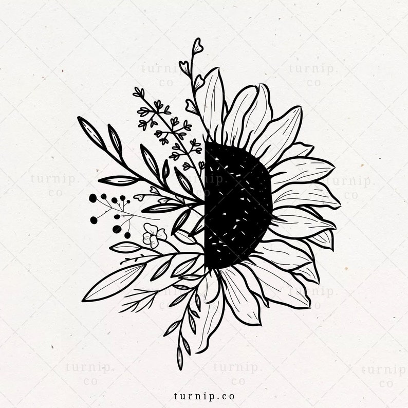 Sunflower SVG Flower Clipart Sublimation Half Sunflower with image 0