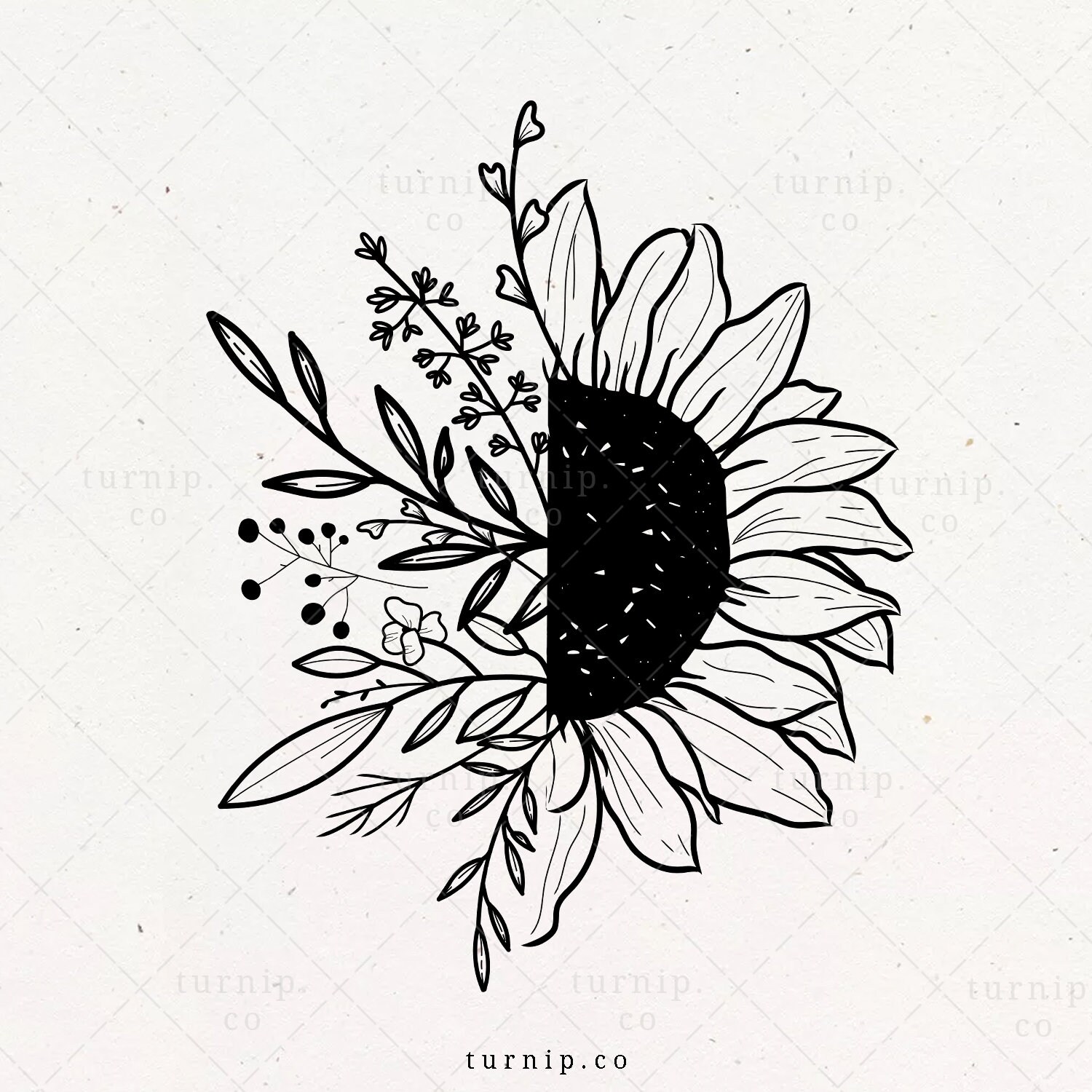 Free Free 111 Half Sunflower Svg Black And White SVG PNG EPS DXF File