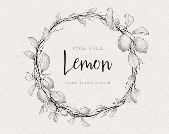 Lemon Wreath Clipart, Lemon Frame png, Farmhouse Laurel Border, Wedding Logo Label Planner Clipart, Commercial Use Free, Citrus Art Digital