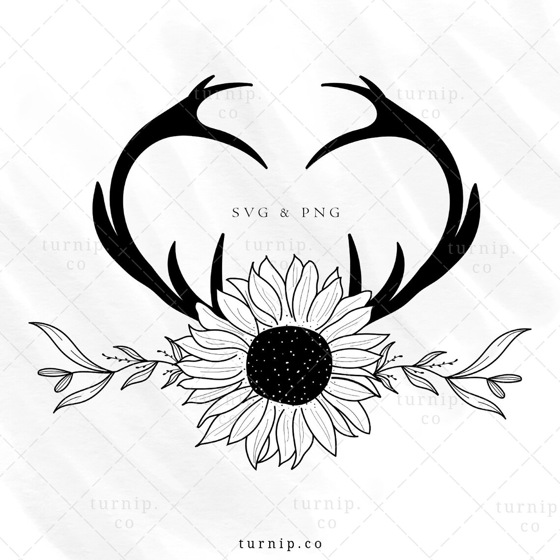 Deer Antler with Sunflower SVG Floral Wreath PNG Boho Rustic | Etsy