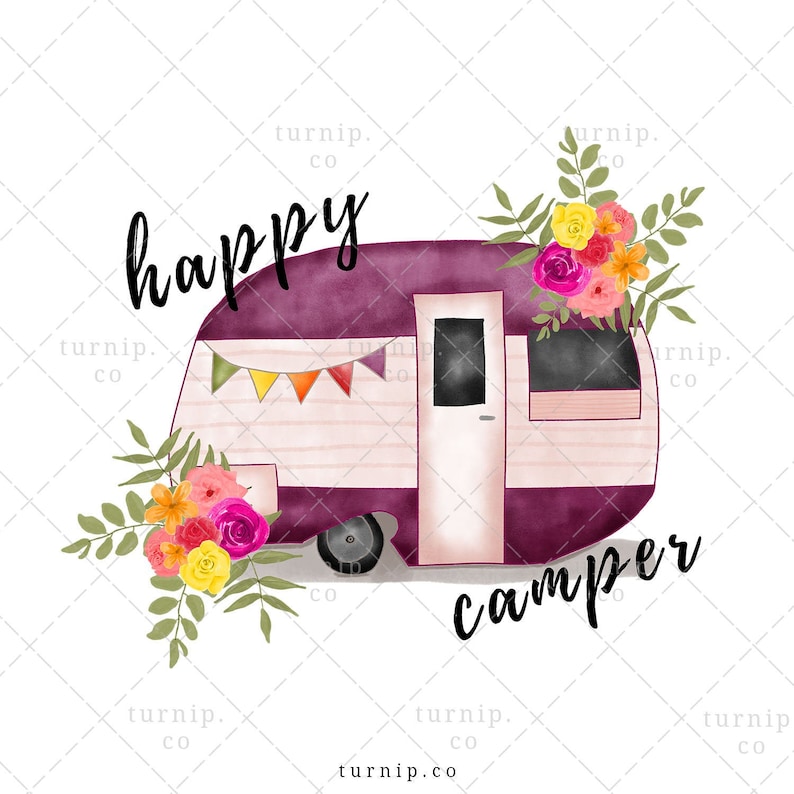 Happy Camper Clipart Sublimation Watercolor Graphic Cartoon PNG