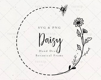 April Birth Flower SVG + PNG Daisy Bee Wreath Clipart Black & White Floral Border Frame Birthday Month Scrollsaw Wedding Name Engraving Sign