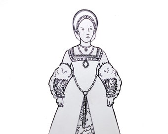 Tudor Lady Dress Up Paper Doll Download and Colour