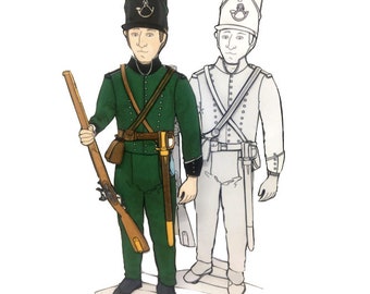 Waterloo Rifleman Soldier Paper Dress Up Doll Download to Colour