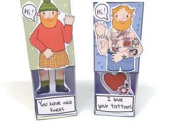 Write Your Own Message Funny Bearded Men Matchbox Greetings Cards Download and Make