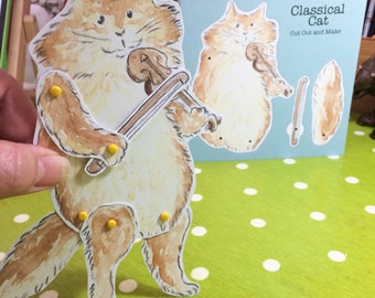 Cut Out and Make Poseable Cat and Fiddle Card