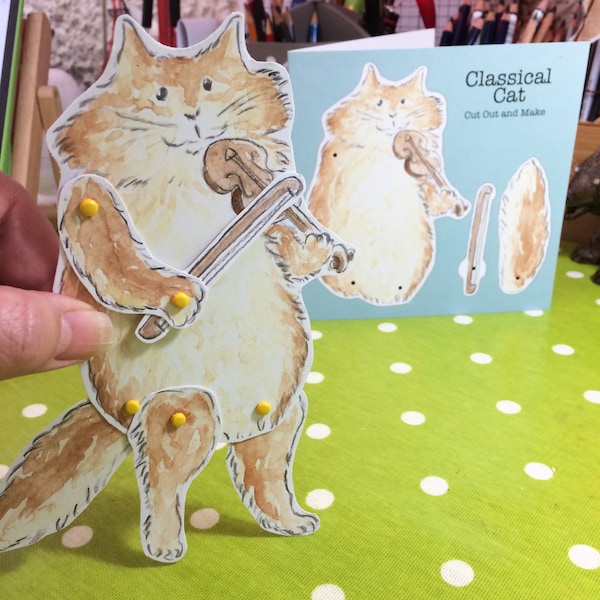 Cat and Fiddle Split Pin Puppet Greetings Card