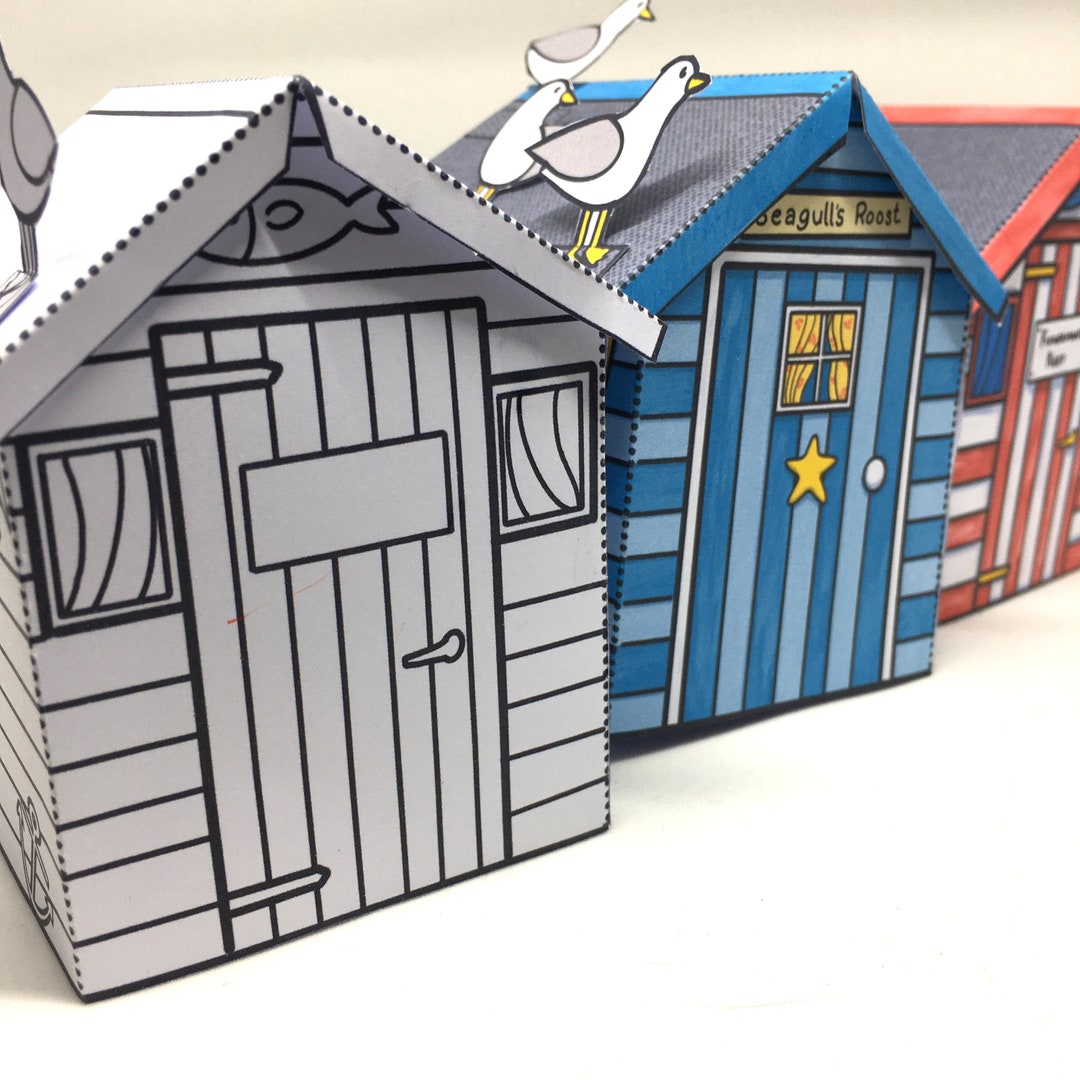 Beach Huts Paper Models Download and Colour - Etsy UK