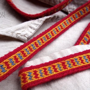 Tablet woven trim from Staraya Ladoga, wool, viking trim, tablet weaving, card woven band, woven braid, brettchenborte, medieval trim