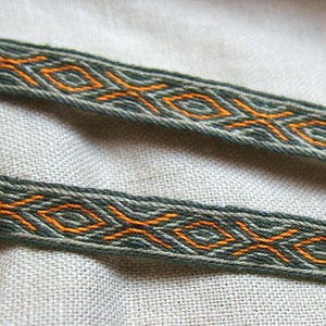 Tablet woven linen trim, Viking trim,  Anglo-Saxon trim, tablet weave, tablet weaving border, medieval clothes, Viking clothes, A10c