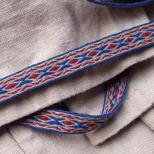 Tablet woven linen trim, Viking trim,  Anglo-Saxon trim, tablet weave, tablet weaving border, medieval clothes, Viking clothes, A14