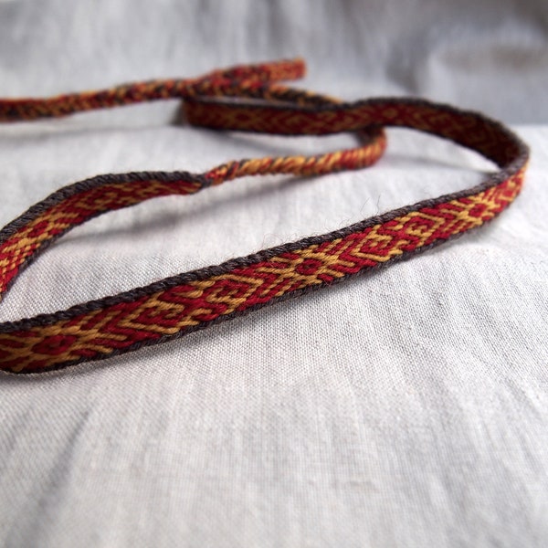 Woolen headband - tablet woven, solar pattern, card woven braid, medieval reenactment, tablet weaving, viking headband, hatband
