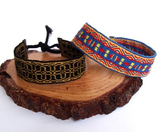 Set of TWO unique tablet woven cotton bracelets, wristband, casual jewelry,ethnic,boho, rock style, tablet woven bracelet, braided bracelet