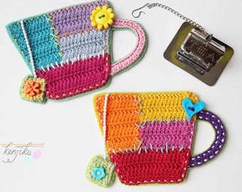 Teacup Patchwork Crochet Pattern, DIY Coaster (PDF Pattern)