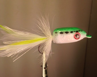 2 size 2/0 Long Shank Hand Carved Diver (Mullet/ Green/ White) Flies for Fly Fishing