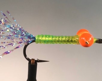 Potomac River Shad Dart Fly for Fly Fishing for American Shad and Hickory Shad (Chartreuse Blue Orange - Heavy Hook- size 6)