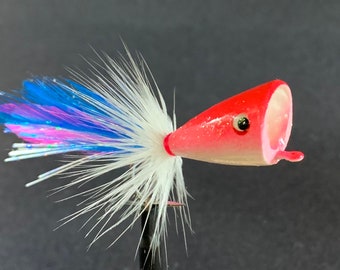 Size 2 Hand Carved Wood Popper (Neon Sparkle Unicorn colors) Flies for Fly Fishing