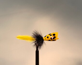 Size 6 Hand Carved Wood Popper (Yellow/ Black) Flies for Fly Fishing