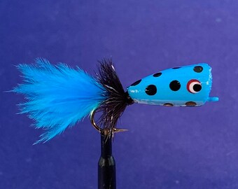 Size 6 Hand Carved Wood Popper (Blue Damsel colors) Flies for Fly Fishing