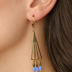 DOROTHY earrings made of golden brass with light blue glass drops in Art Deco style (1907) image 2