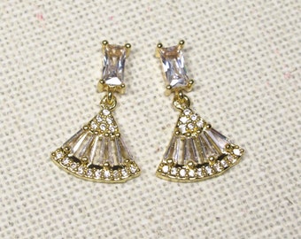 Earrings CRYSTAL FAN stud earrings gold plated Art Deco style
