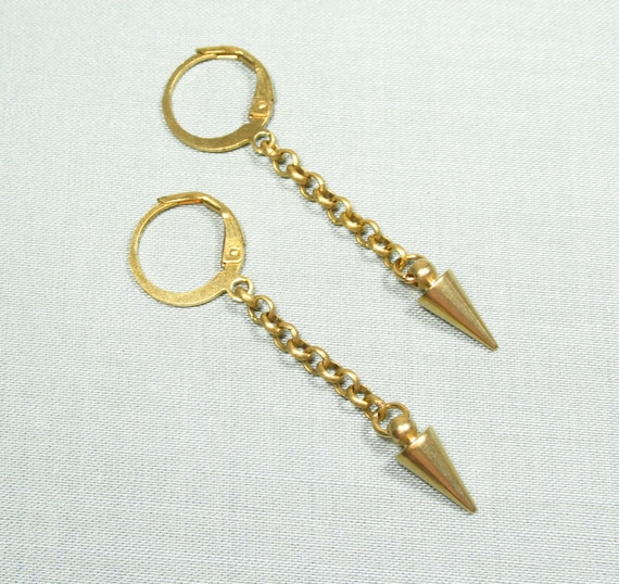 ボヘミアン風スパイクピアス、12mm、ゴールドブラス製、パンク