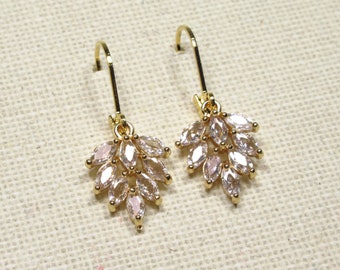 Earrings CRYSTAL LEAVES gold plated leaf earrings zirconia crystals