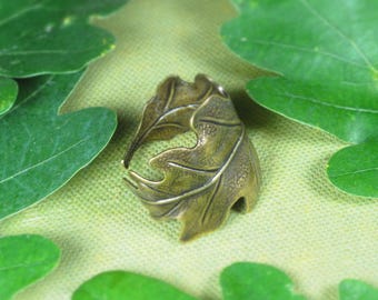 ブロンズ色の真鍮製、ヴィンテージスタイルの調節可能なリーフリング、OAK LEAFリング（734）