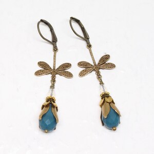 Vintage Ohrringe Libelle mit Glasperlen und Perlmuttperle