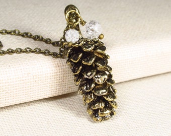 Necklace WINTER FIR necklace with pendant pine cones vintage style