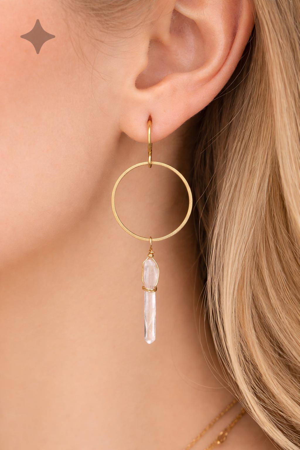 Orecchini a cerchio con cristalli color champagne marrone