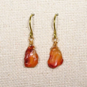 Earrings SMALL CARNELIAN raw stone Boho earrings orange (2364)