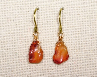 Earrings SMALL CARNELIAN raw stone Boho earrings orange