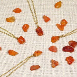 Necklace SMALL CARNELIAN delicate brass chain with raw carnelian (2290)
