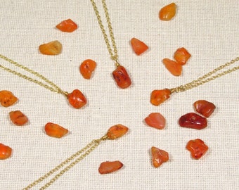Necklace SMALL CARNELIAN delicate brass chain with raw carnelian (2290)