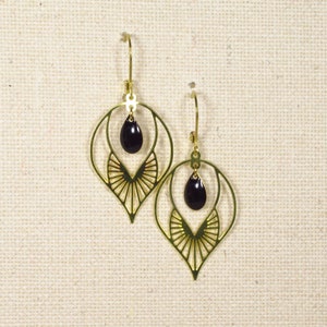 BLACK&GOLD earrings made of golden brass with black enamel drops in Art Deco style (2287)