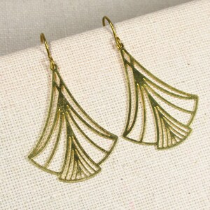 Earrings GOLD FAN in the Art Deco style, handmade earrings brass gold-colored element fan fan, Miss Fisher earrings