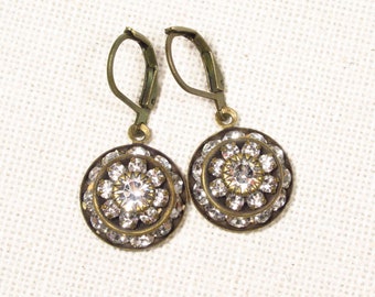 Earrings GLITTER STONES vintage style crystals glass stones round