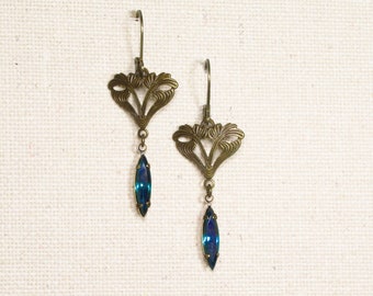 Earrings ARABELLA in Art Nouveau vintage style blue Art Nouveau