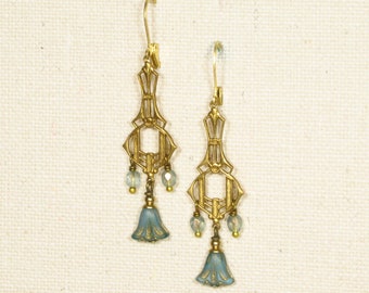 Earrings LILIENZAUBER aqua blue blue chandeliers vintage style flowers blossoms