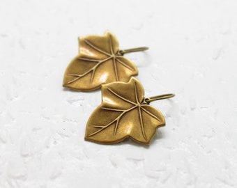 Earrings IVY earrings brass bronze vintage style, leaf leaves ivy ivy leaf forest nature, leaf earrings handmade