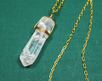 Necklace CRYSTAL brass chain with raw rock crystal (2115)