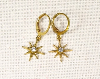 Mini hoop earrings FUNKELSTERN hoop earrings with star gold zirconia Christmas earrings