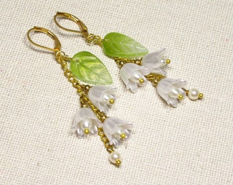 Earrings LILY OF THE VALLEY spring flower earrings white green flowers