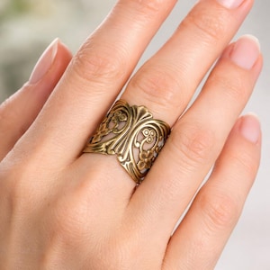 Anillo FLORA de latón color bronce, estilo Art Nouveau, ajustable, con diseño floral (259) imagen 2
