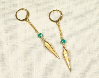 Earrings BOHO-ARROWS small boho hoop earrings brass with jasper turquoise